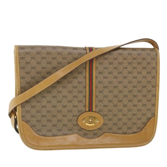 GUCCI Micro GG Canvas Web Sherry Line Shoulder Bag Beige Auth - Picture 1 of 15